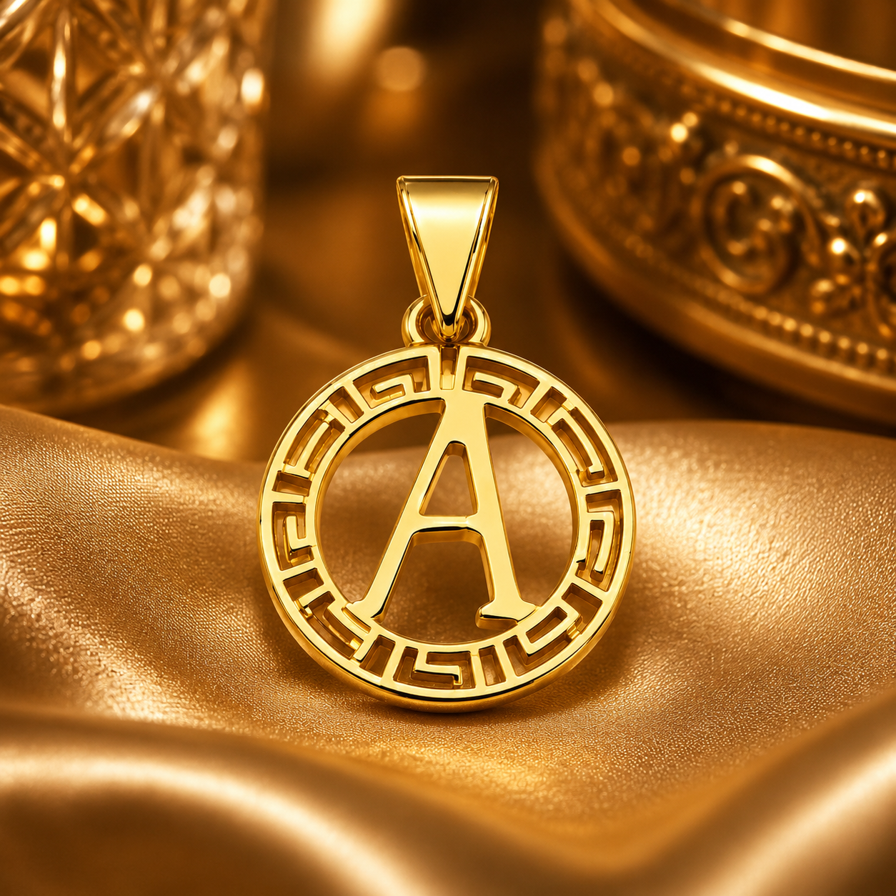 Gold Initial "A" Circle Pendant