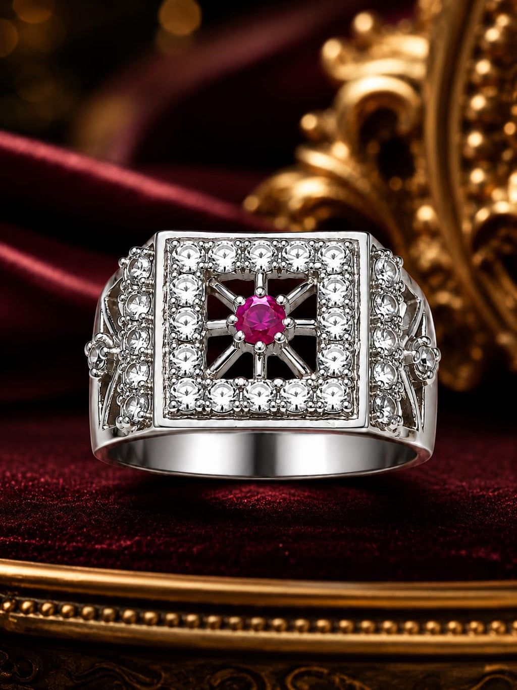 925 Sterling Silver Square Halo Ring for Men