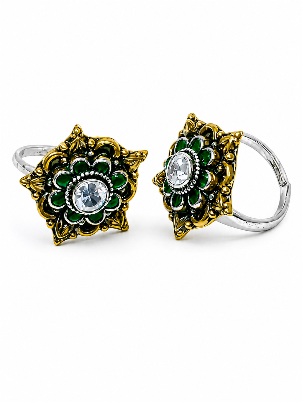 Emerald Royale Floral Silver Toe Rings