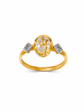 18K Gold Oval Solitaire Ring with Diamond Accent