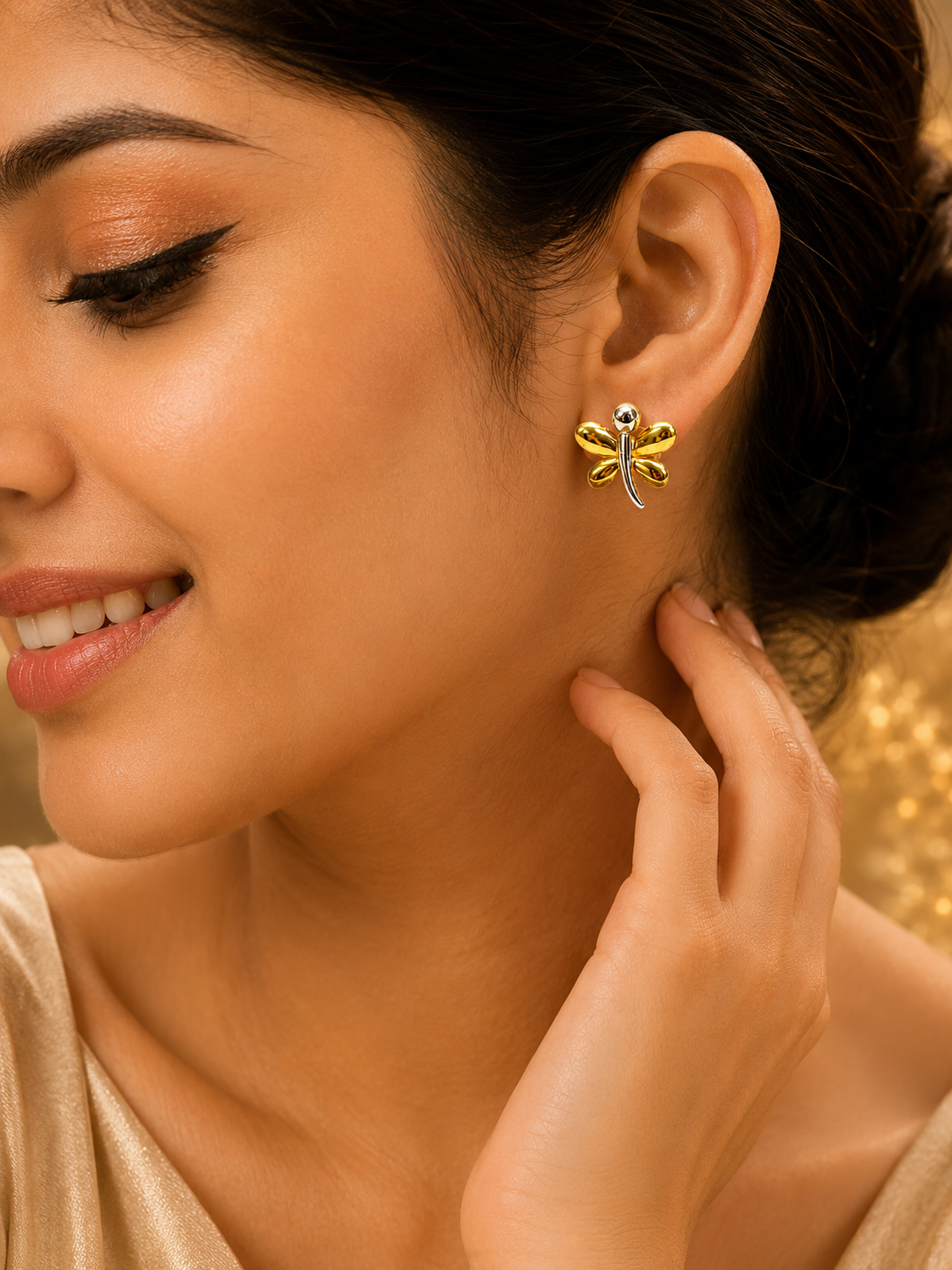 Elegant Gold-Tone Dragonfly Stud Earrings for Women