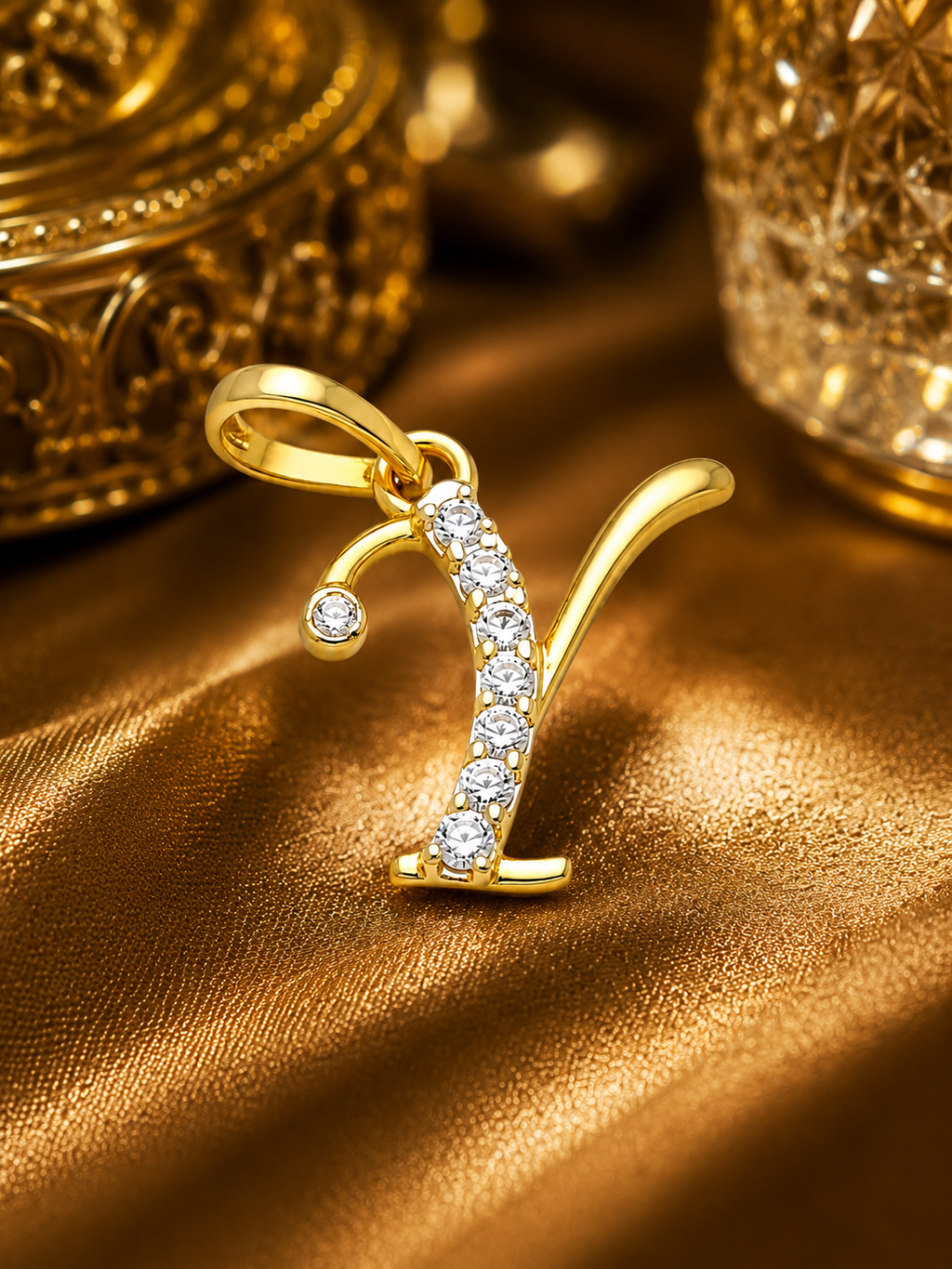Diamond Initial "Y" Gold Pendant