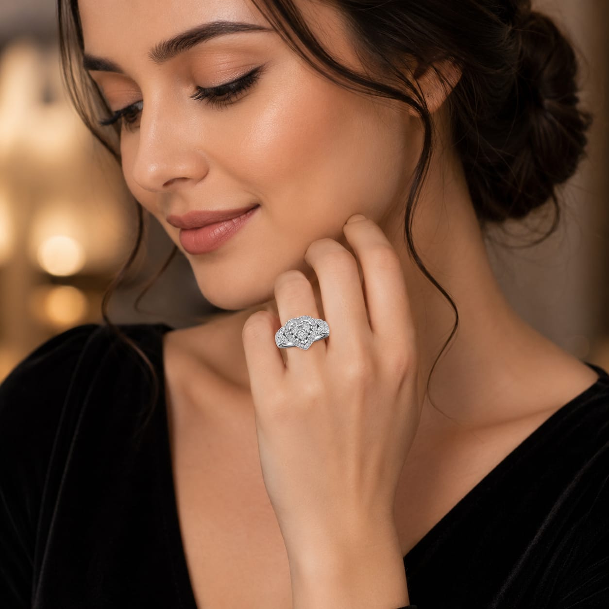 Kritharth Jewels Silver-Tone Halo Designer Ring for Women