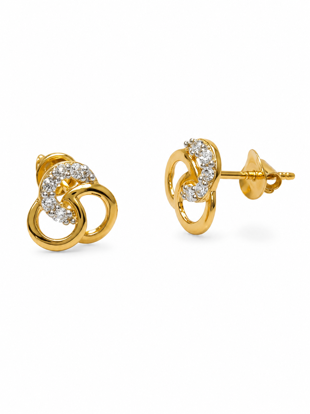 Elegant Gold-Tone Interlocking Circle Crystal Stud Earrings for Women