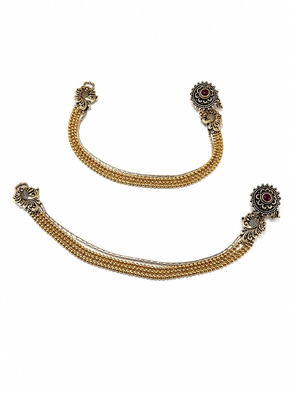 Traditional Oxidised Silver Anklets with Antique Gold Bead Tassels
