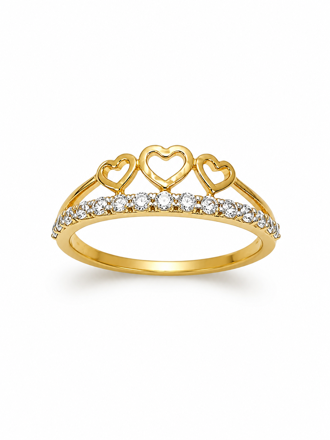 18K Gold Triple Heart Diamond Ring for Women