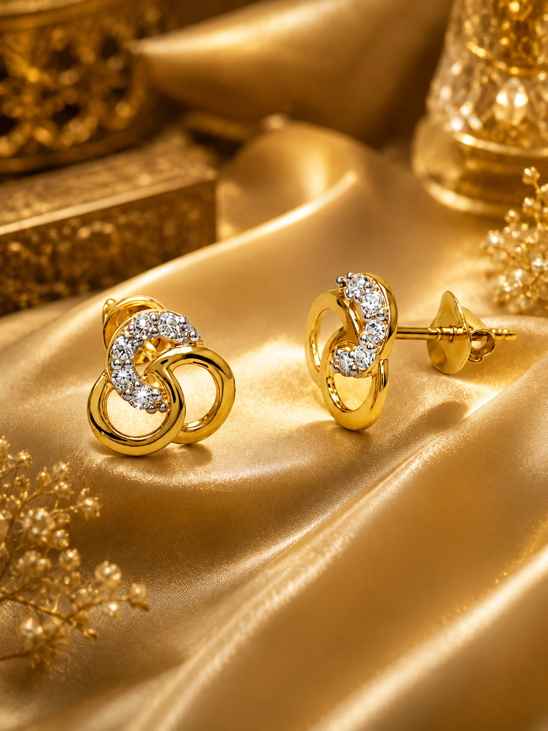 Elegant Gold-Tone Interlocking Circle Crystal Stud Earrings for Women