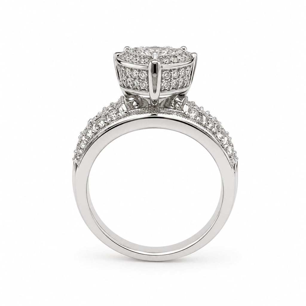 Kritharth Jewels Silver-Tone Halo CZ Engagement Ring for Women