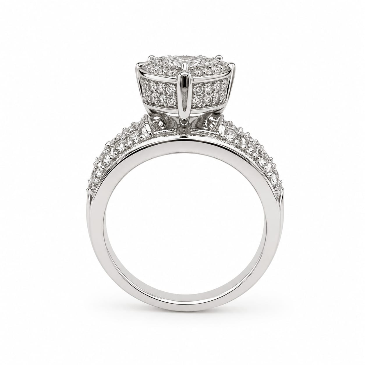 Kritharth Jewels Silver-Tone Halo CZ Engagement Ring for Women