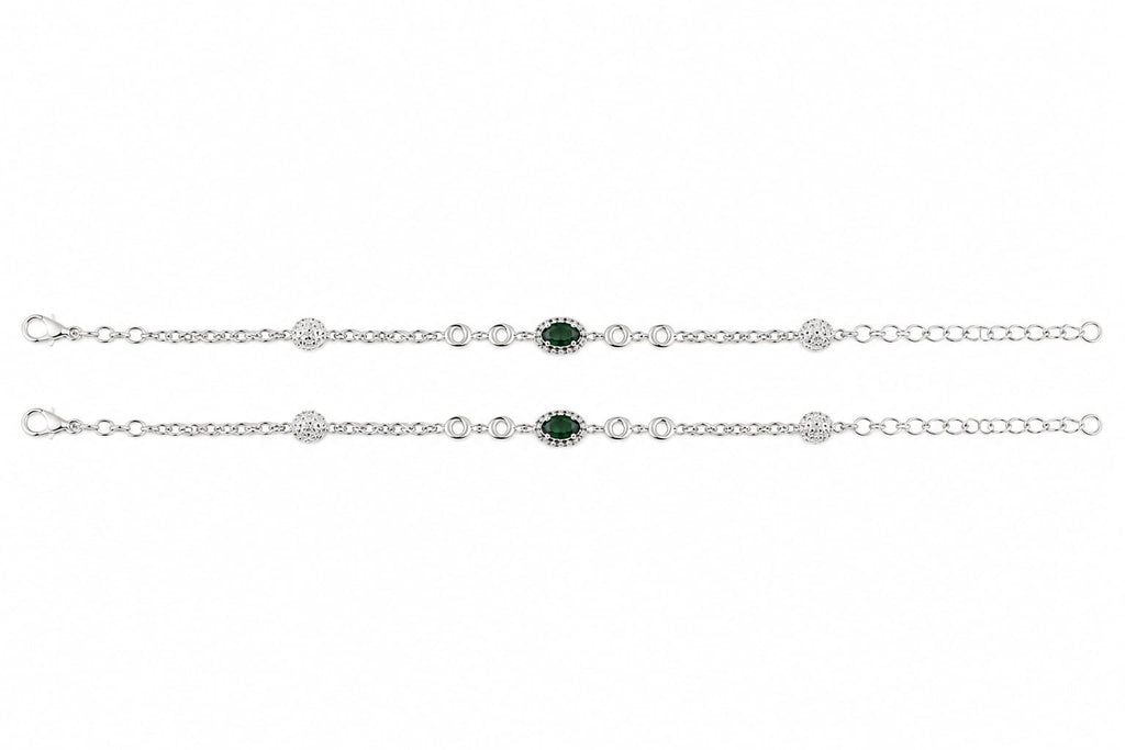 925 Sterling Silver Green Emerald CZ Adjustable Anklet for Women