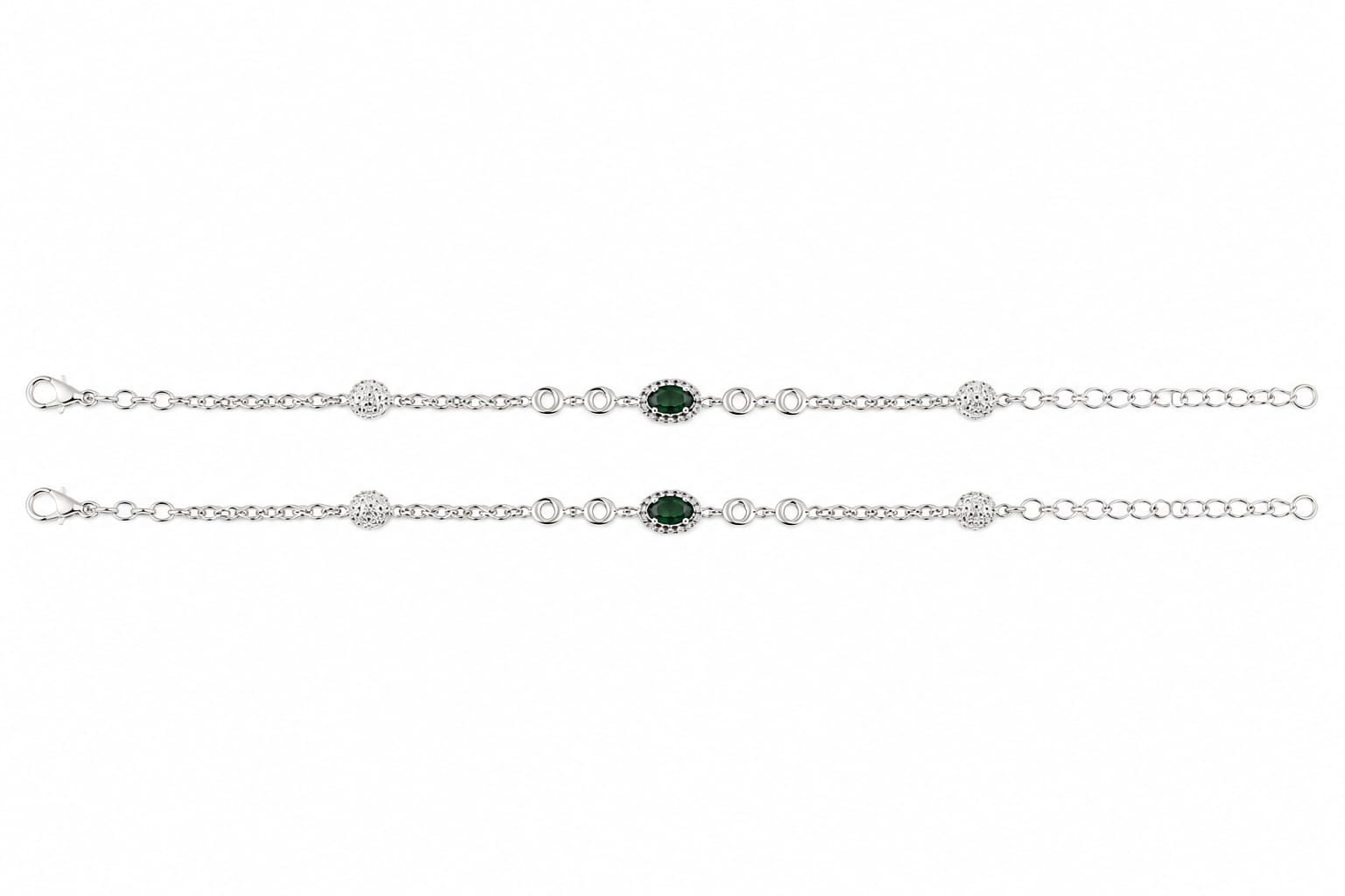 925 Sterling Silver Green Emerald CZ Adjustable Anklet for Women