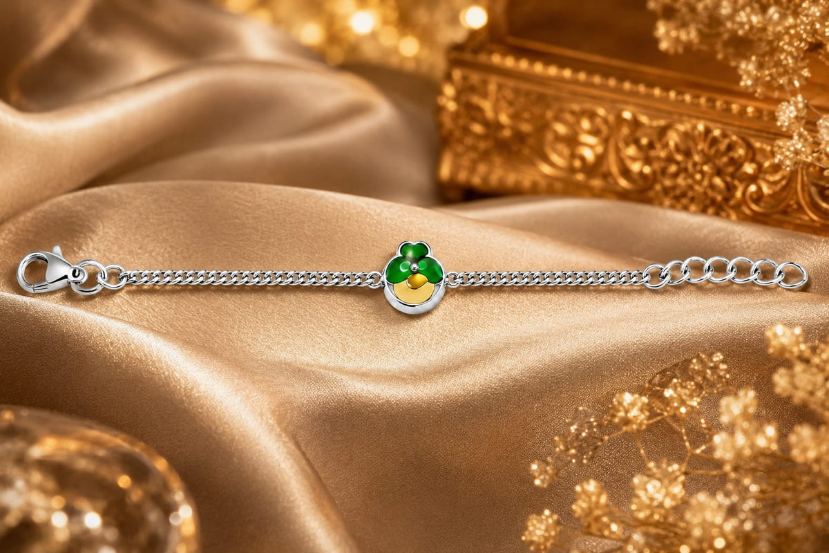 Silver Green Floral Charm Bracelet
