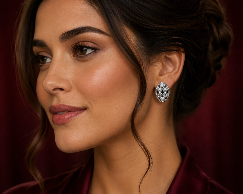 Elegant Marquise Crystal Cluster Stud Earrings – Silver Plated Luxury Collection