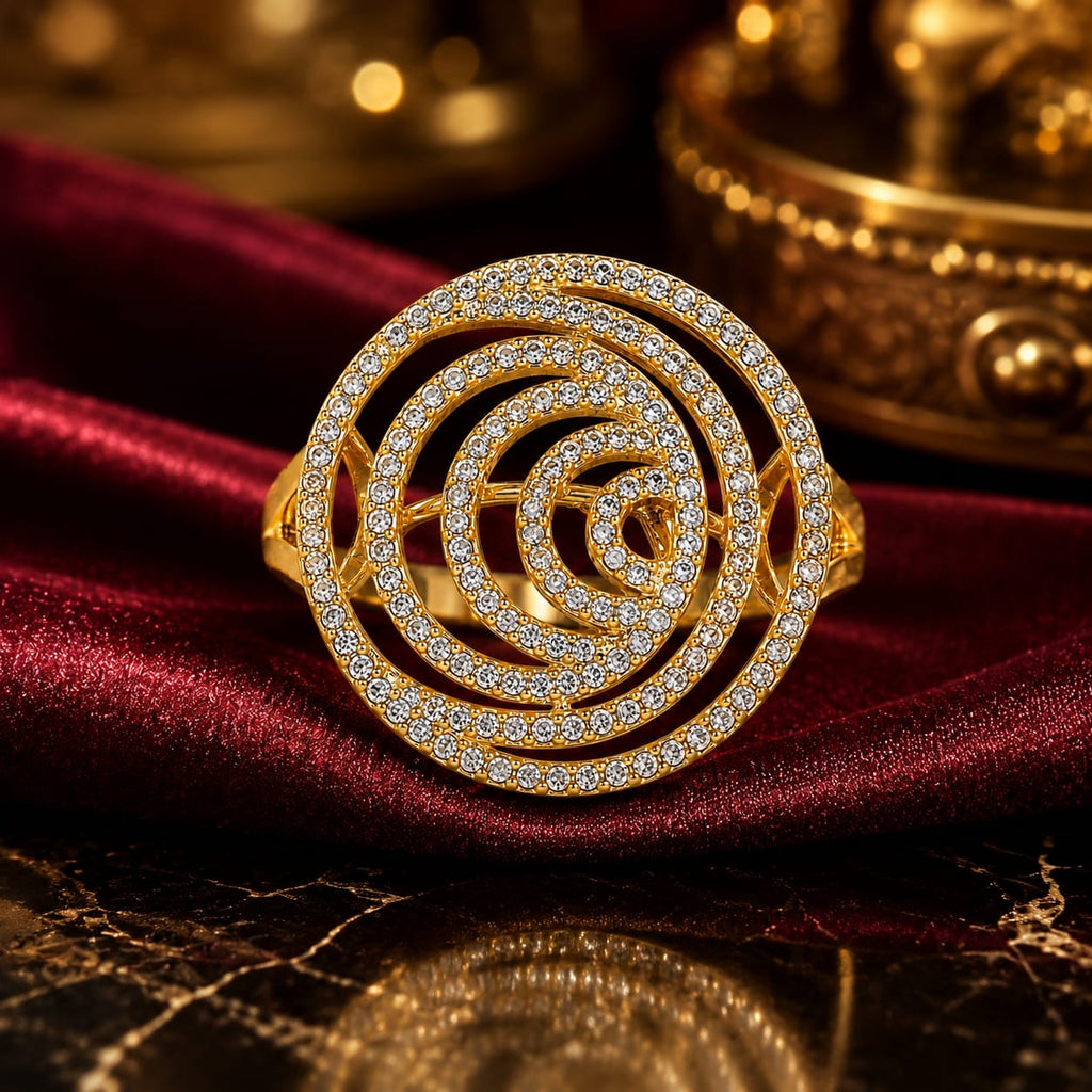 925 Sterling Silver Gold-Plated Spiral Statement Ring with Cubic Zirconia for Women