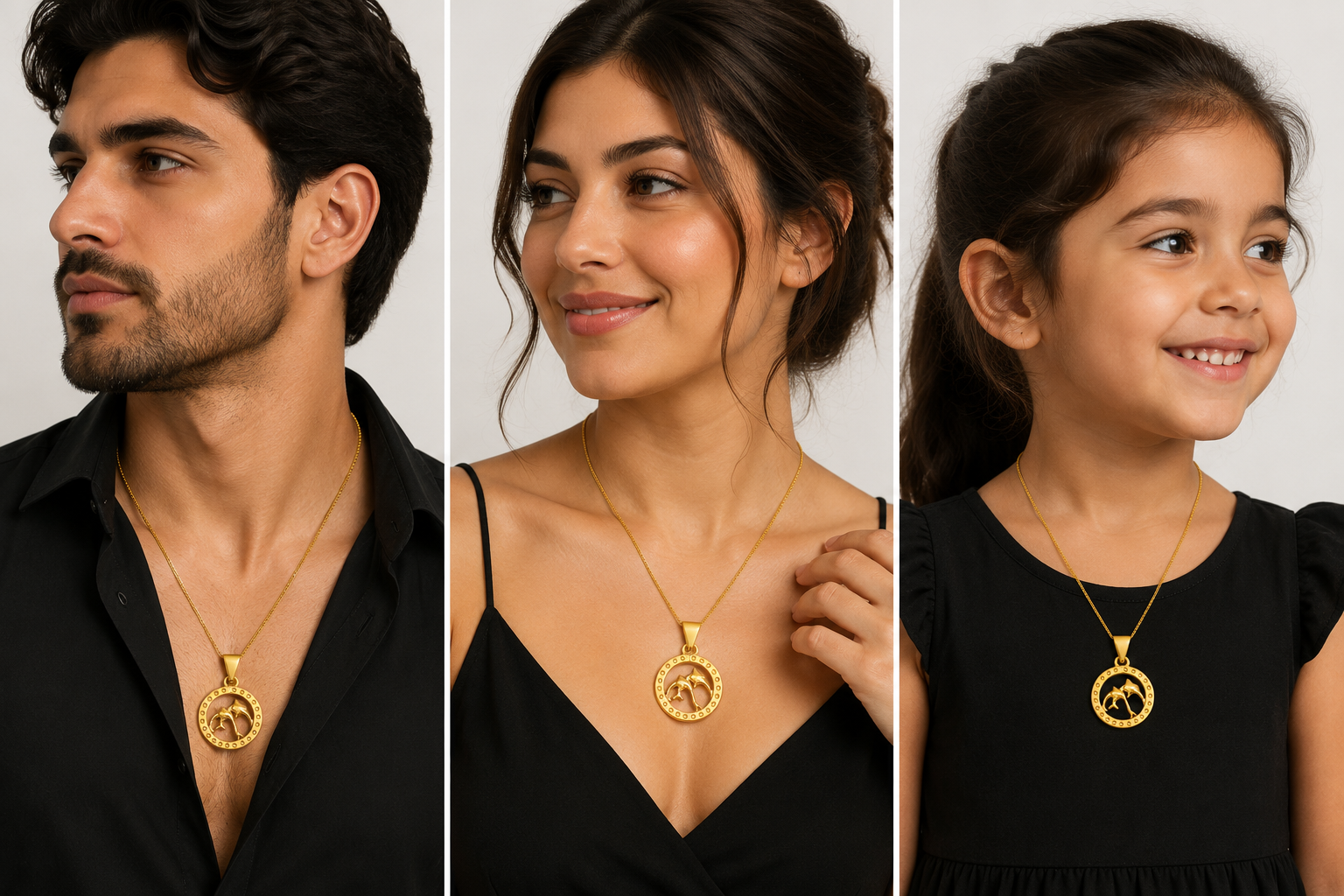 Gold Dolphin Circle Pendant | Elegant Marine-Inspired Charm for Men & Women