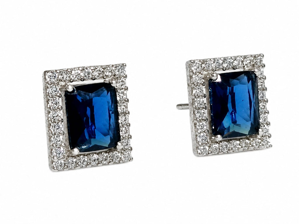 Midnight Sapphire Halo Stud Earrings