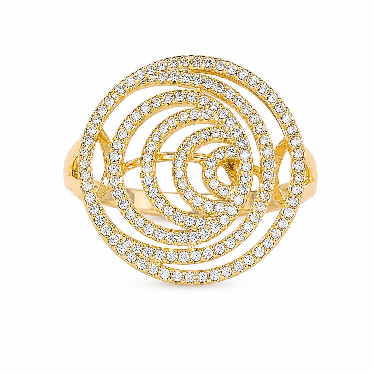 925 Sterling Silver Gold-Plated Spiral Statement Ring with Cubic Zirconia for Women