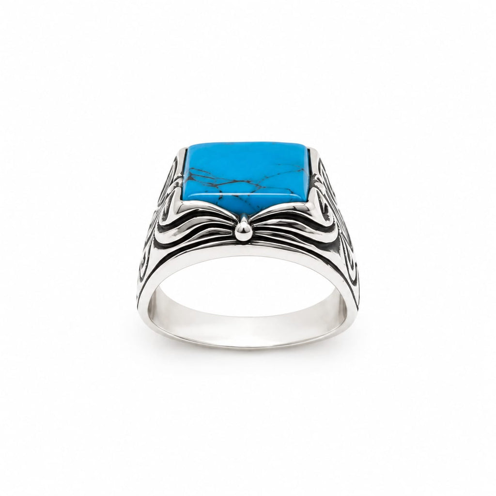 Kritharth Jewels Men's Silver-Tone Turquoise Statement Ring