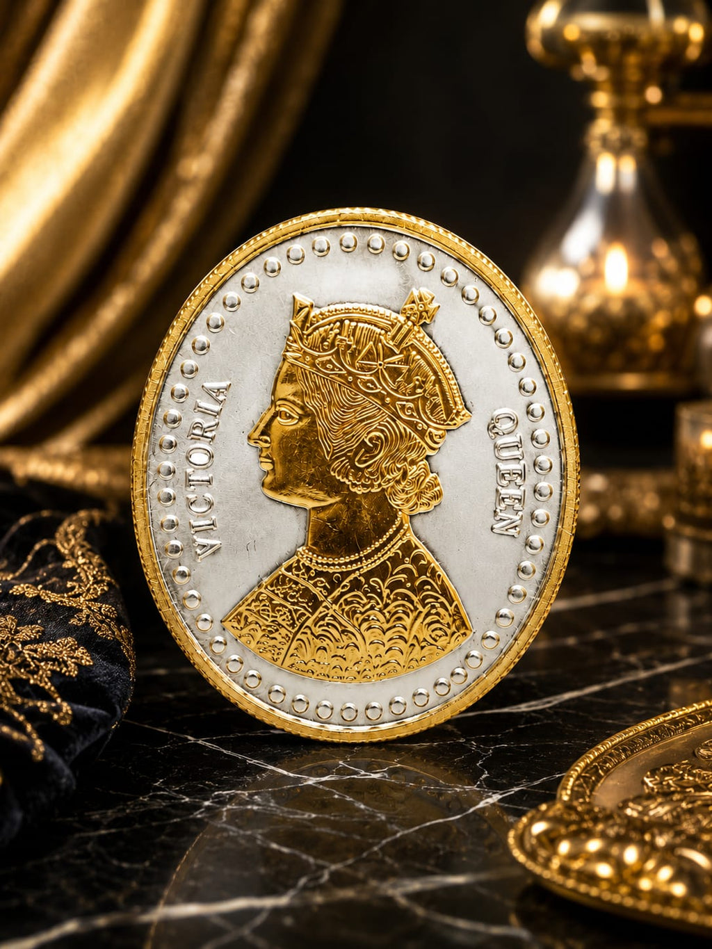 Victoria Queen Design Gold & Silver Finish Collectible Coin