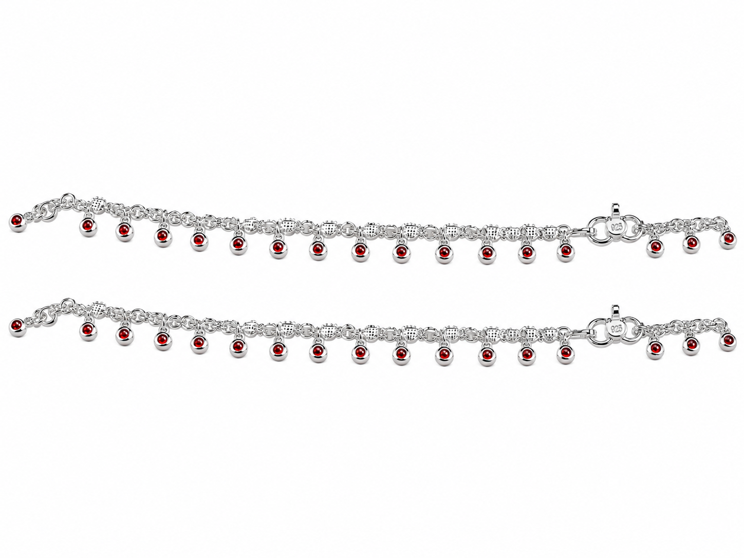 925 Sterling Silver Red Bead Charm Anklets for Women