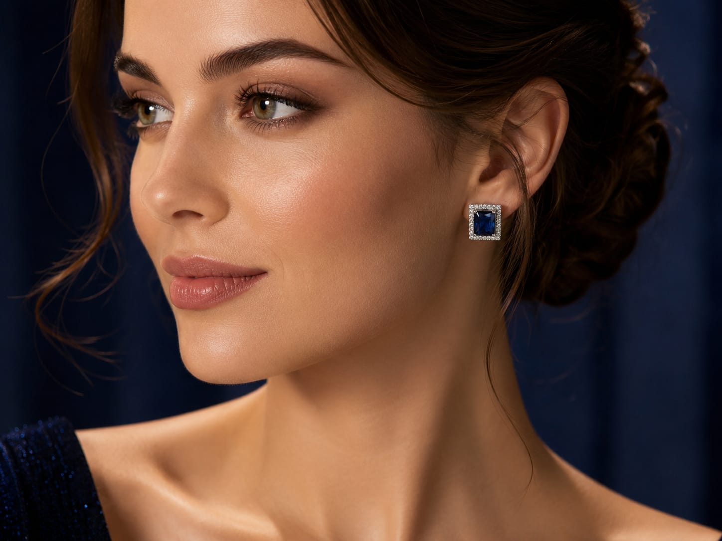 Midnight Sapphire Halo Stud Earrings