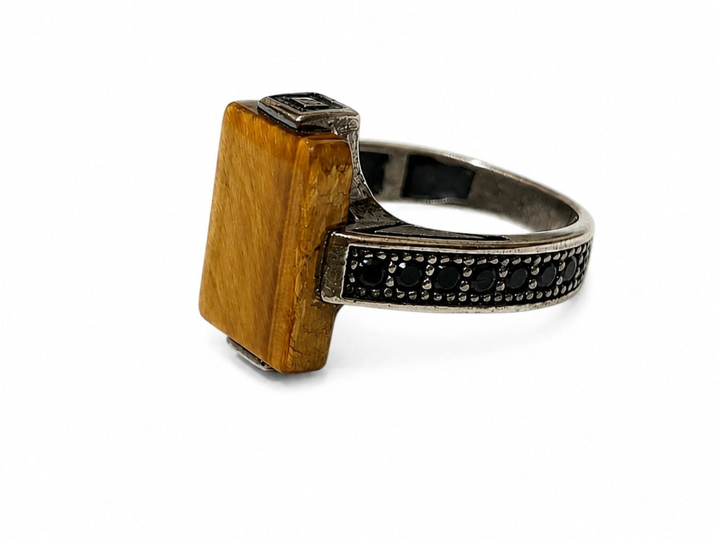 Tiger Eye Stone Men's Signet Ring