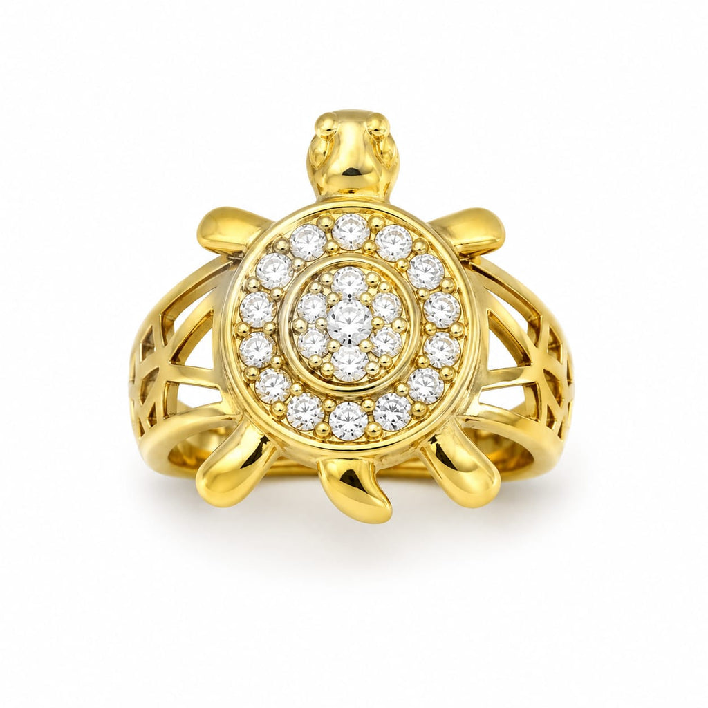 925 Sterling Silver Gold-Plated Turtle Ring with Cubic Zirconia for Women