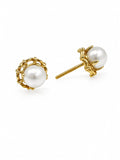Elegant Gold-Tone Pearl Stud Earrings for Women