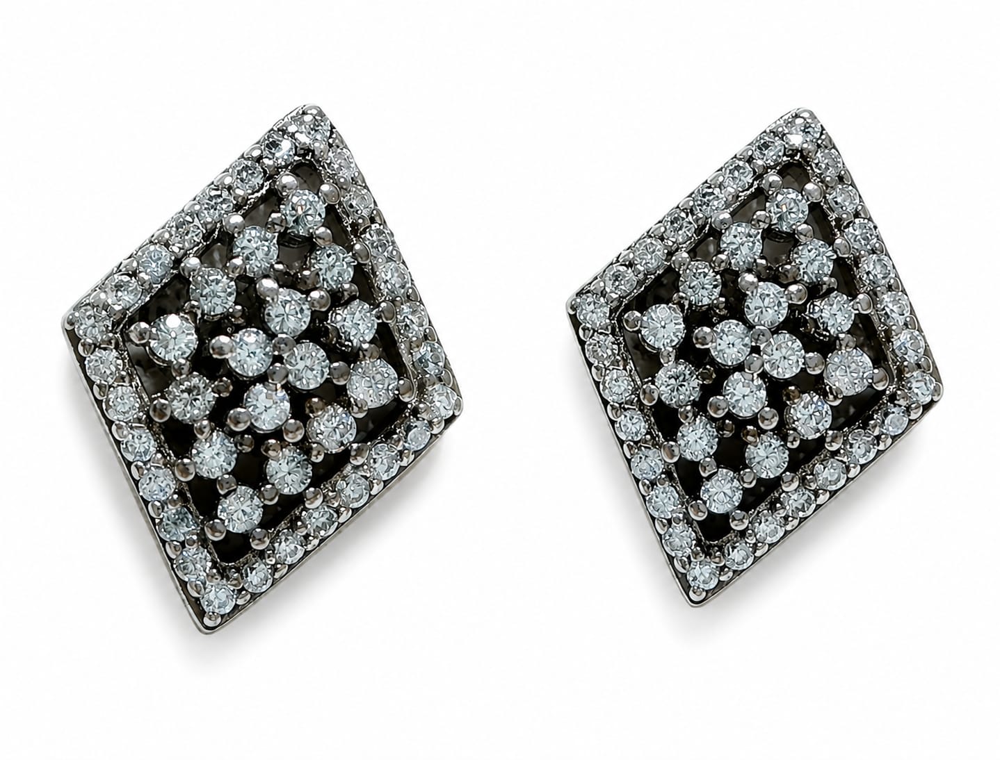 Kritharth Jewels Sparkling Floral Diamond-Style Rhombus Stud Earrings