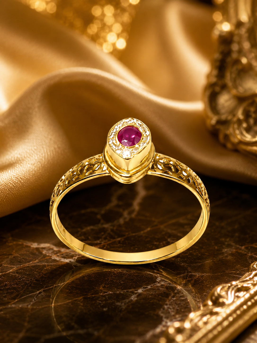 Kritharth Jewels Ruby Halo Gold Ring