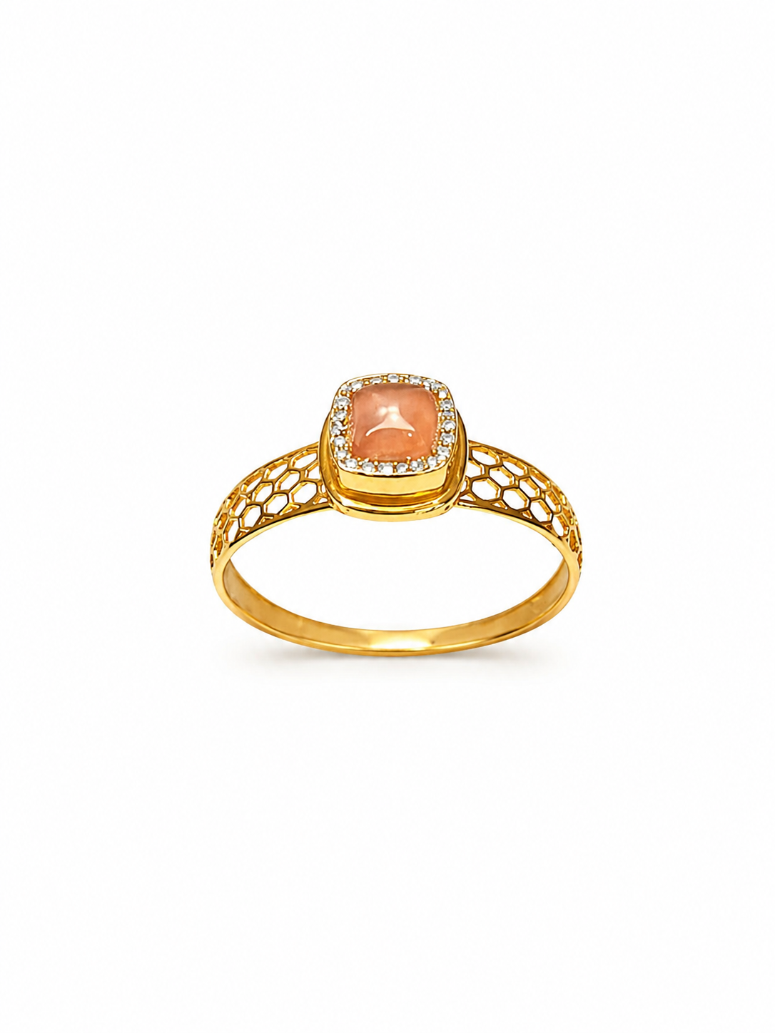 18K Gold Peach Gemstone Halo Ring for Women