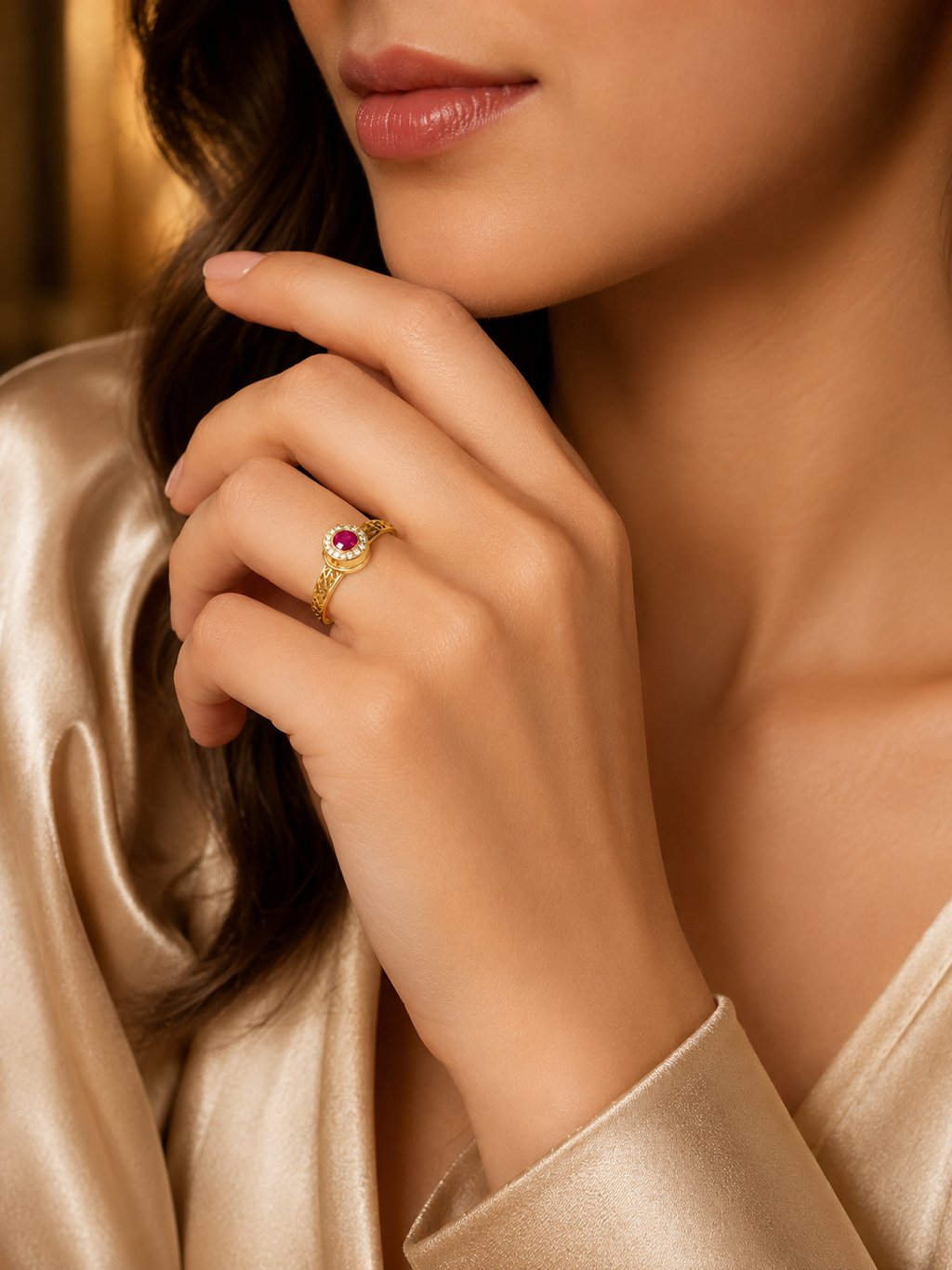 Kritharth Jewels Ruby Halo Gold Ring