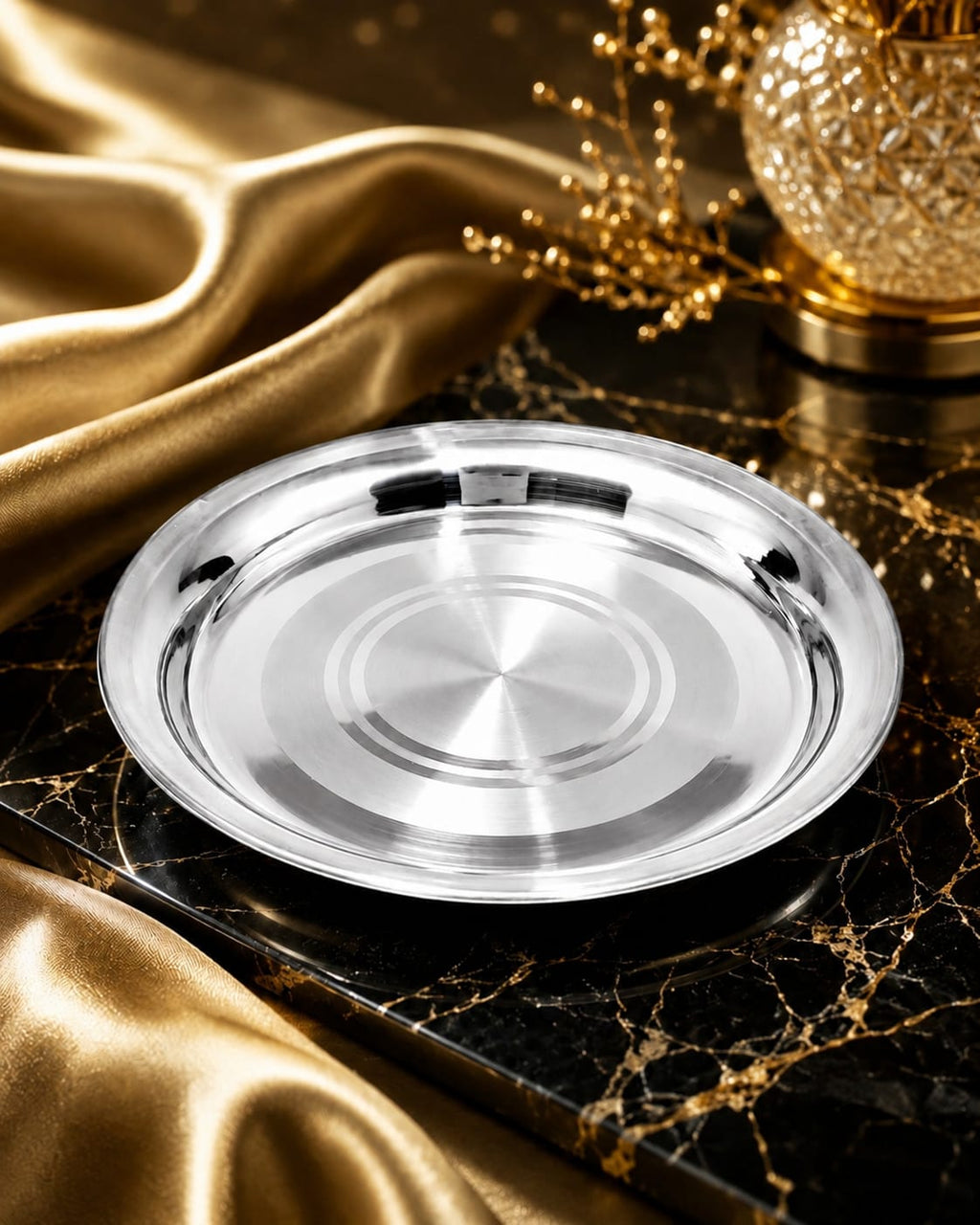 Premium Silver Finish Silver 925 Round Pooja Plate (Thali)