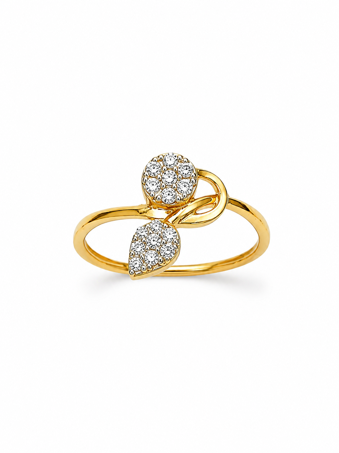 Elegant Dual Floral & Leaf CZ Gold Ring for Women
