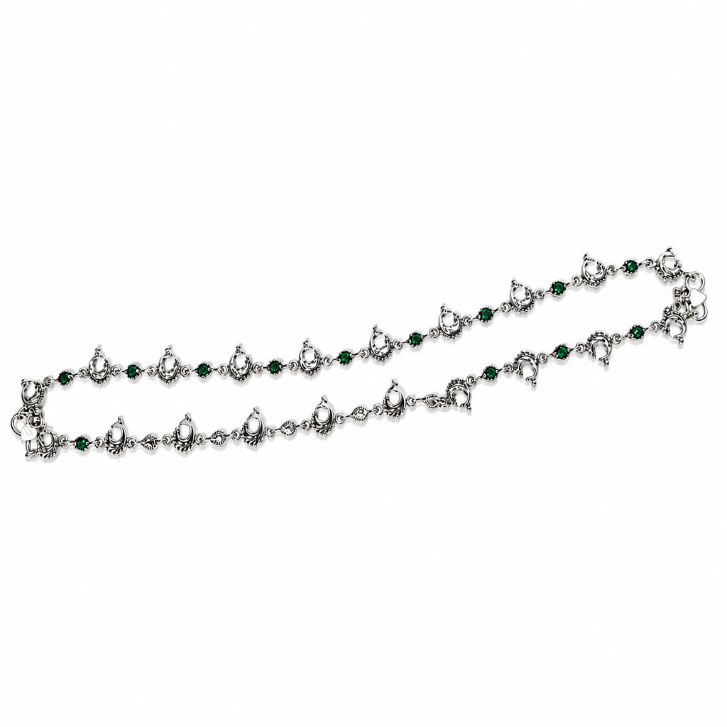 Emerald Charm Silver Anklets