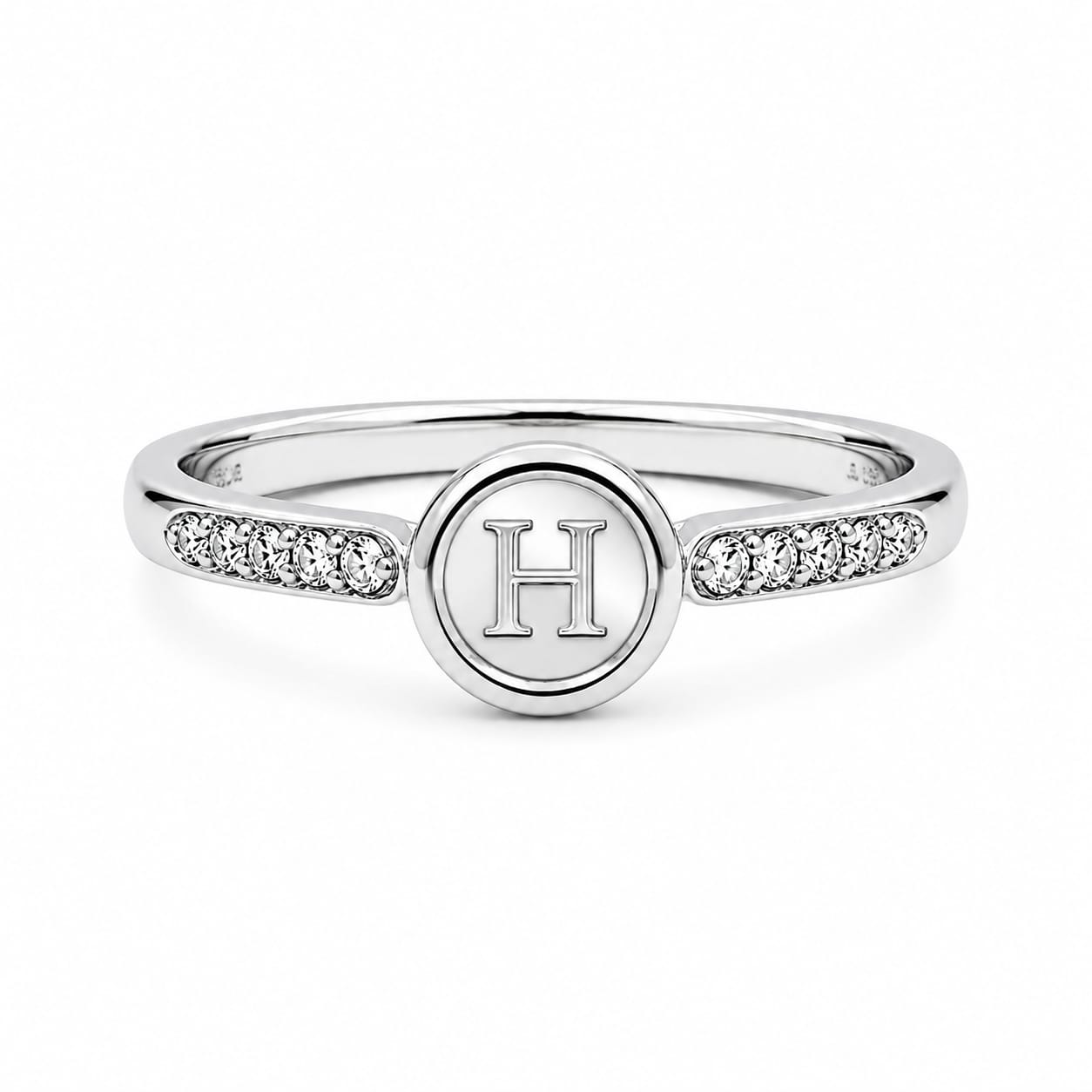 925 Sterling Silver Initial "H" Zircon Adjustable Ring for Women
