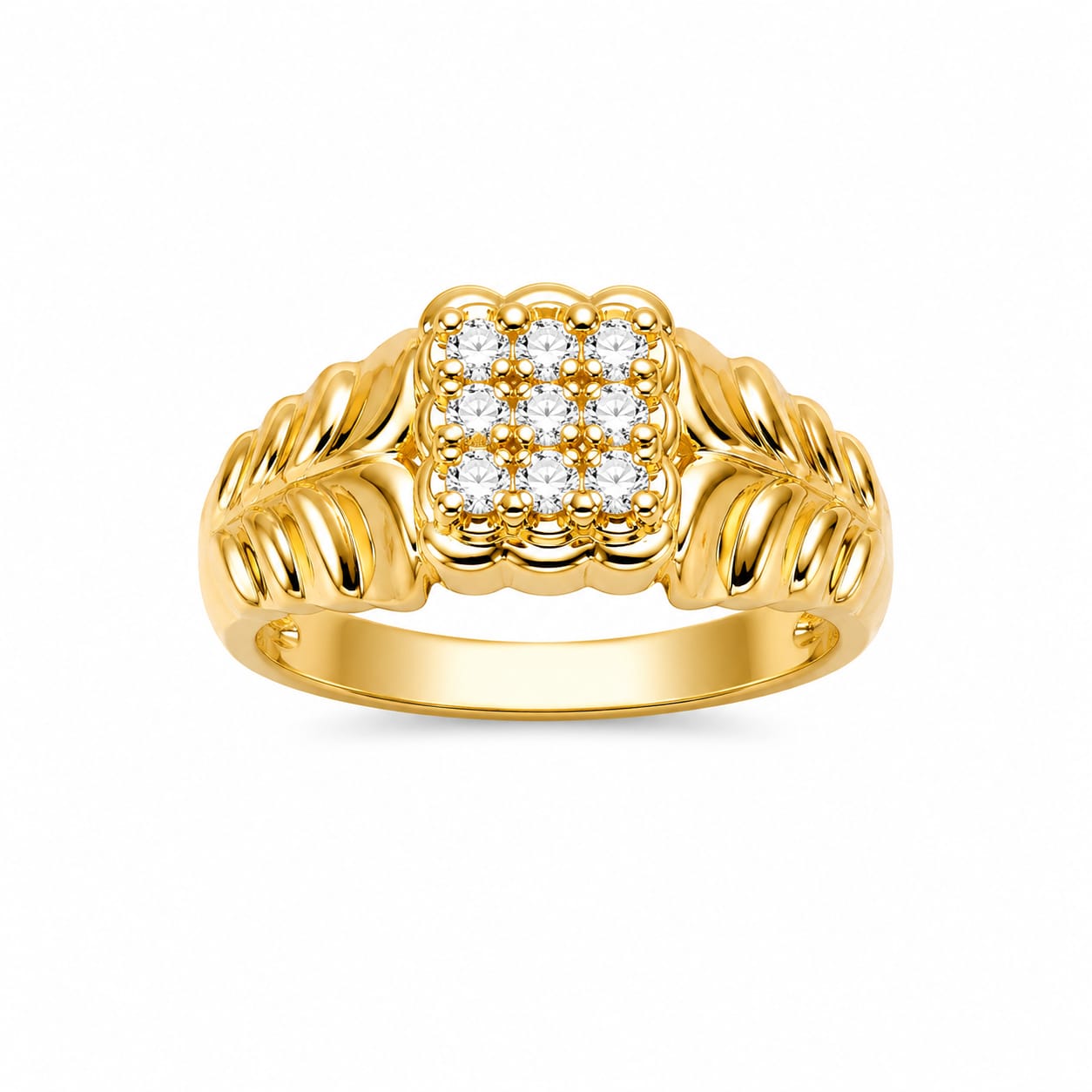 925 Sterling Silver Gold-Plated Square Cluster CZ Ring for Men