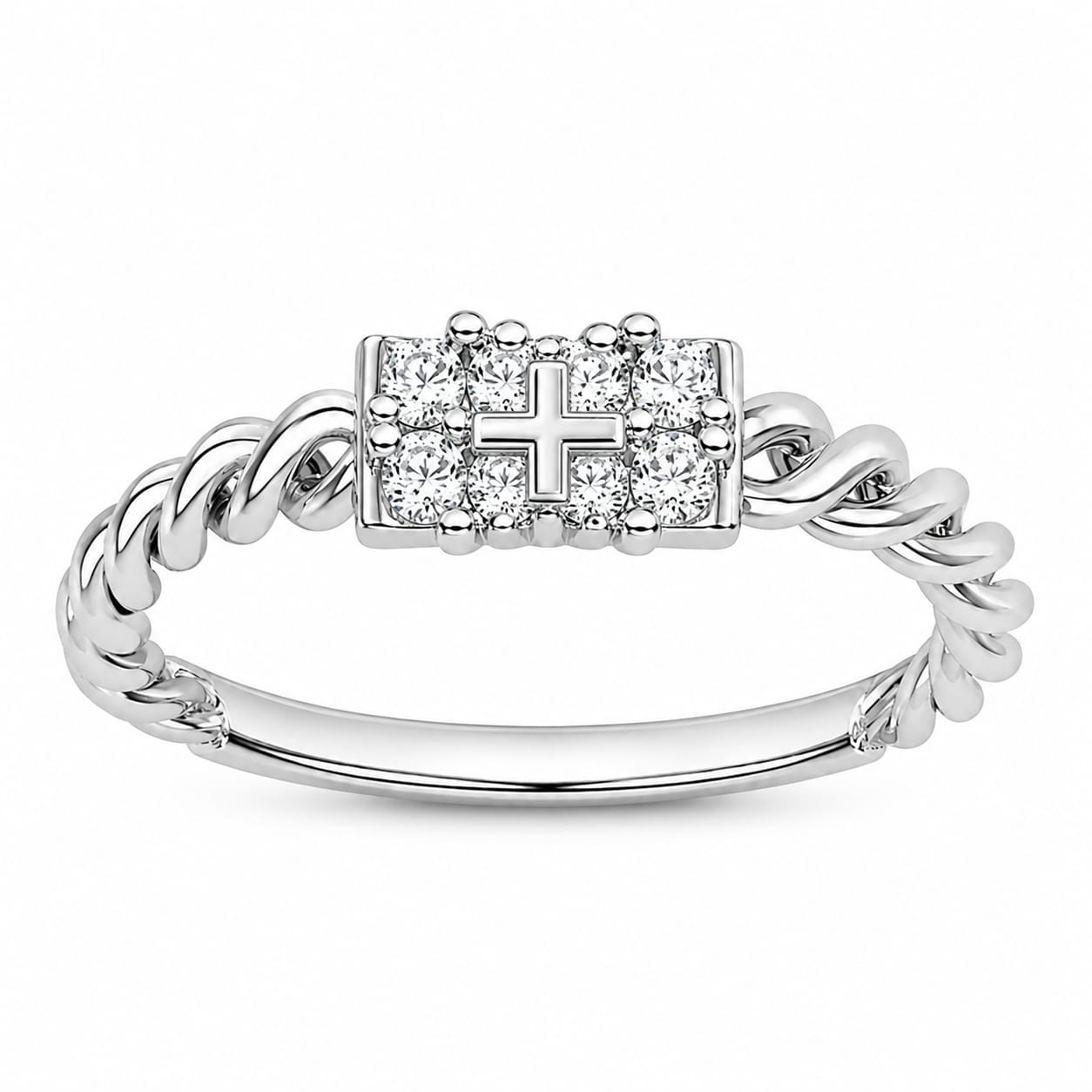 925 Sterling Silver Cross Cubic Zirconia Twisted Rope Ring for Women