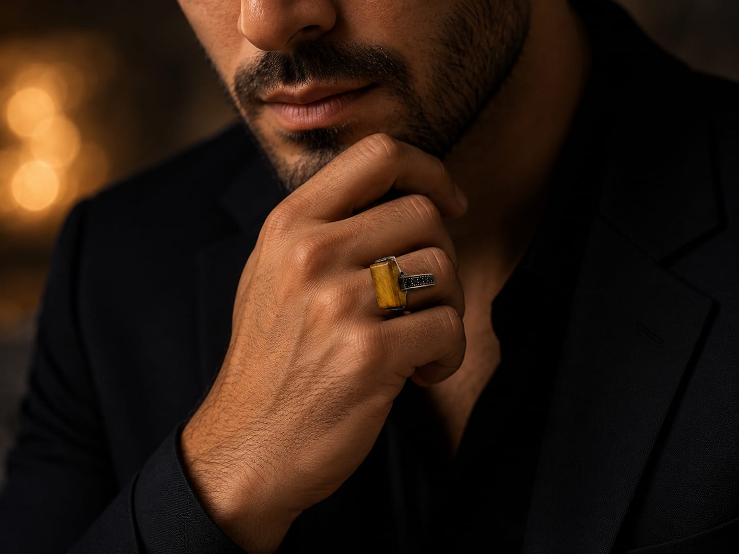Tiger Eye Stone Men's Signet Ring