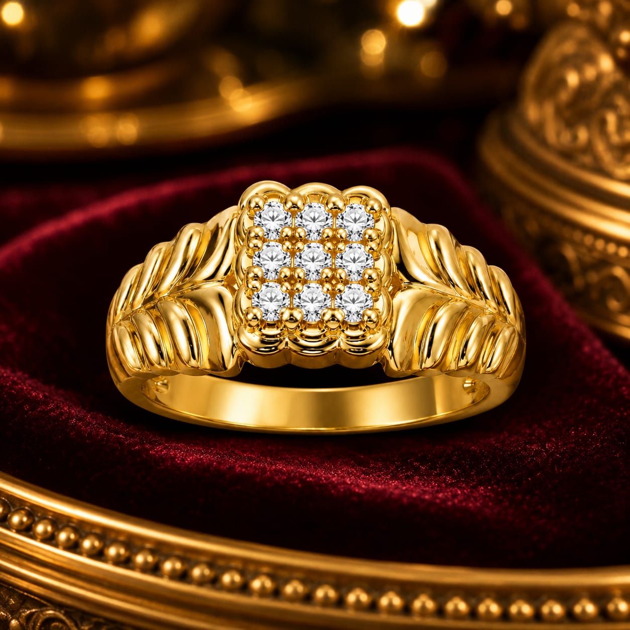 925 Sterling Silver Gold-Plated Square Cluster CZ Ring for Men