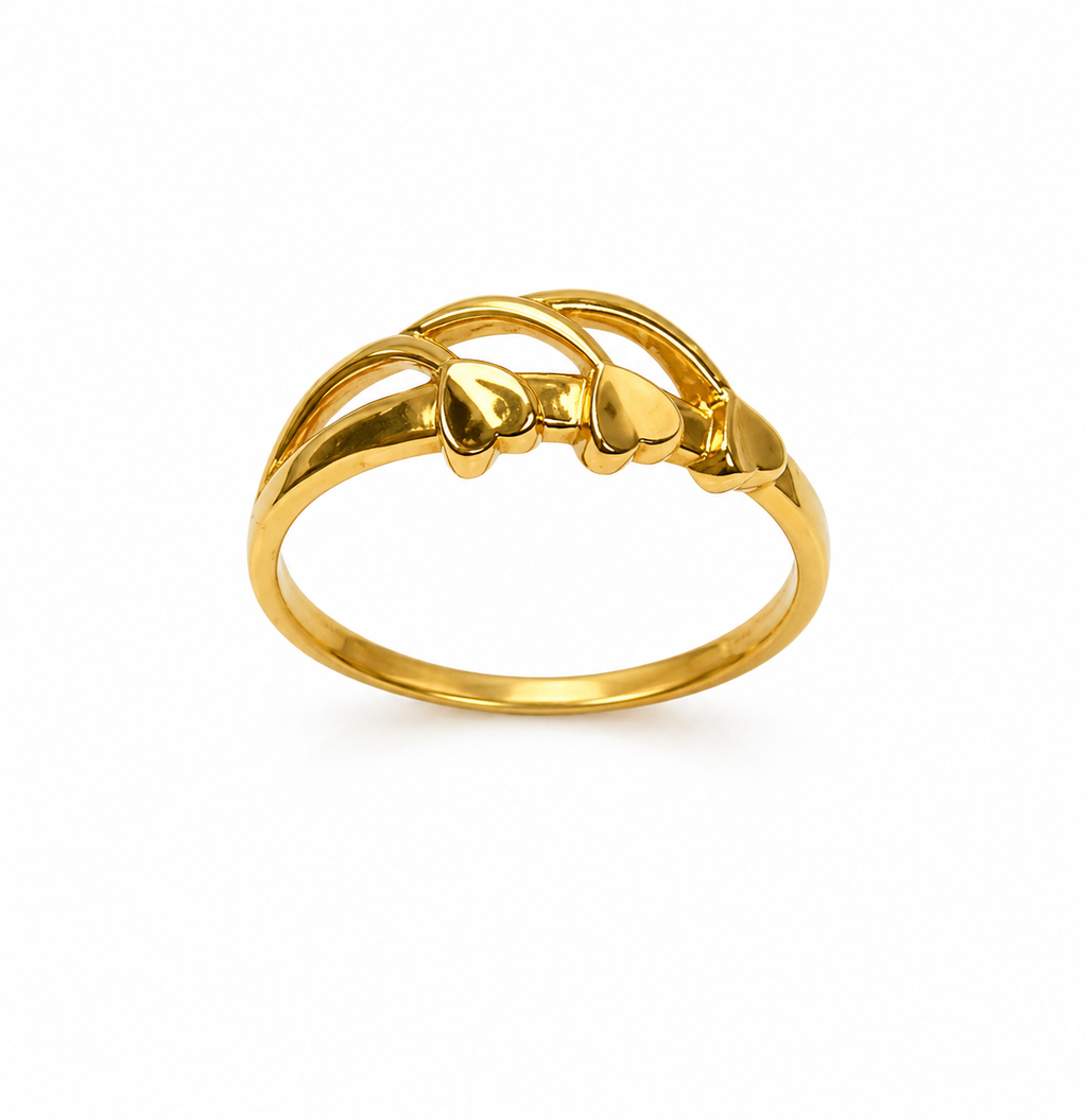 18K Gold Triple Heart Band Ring for Women