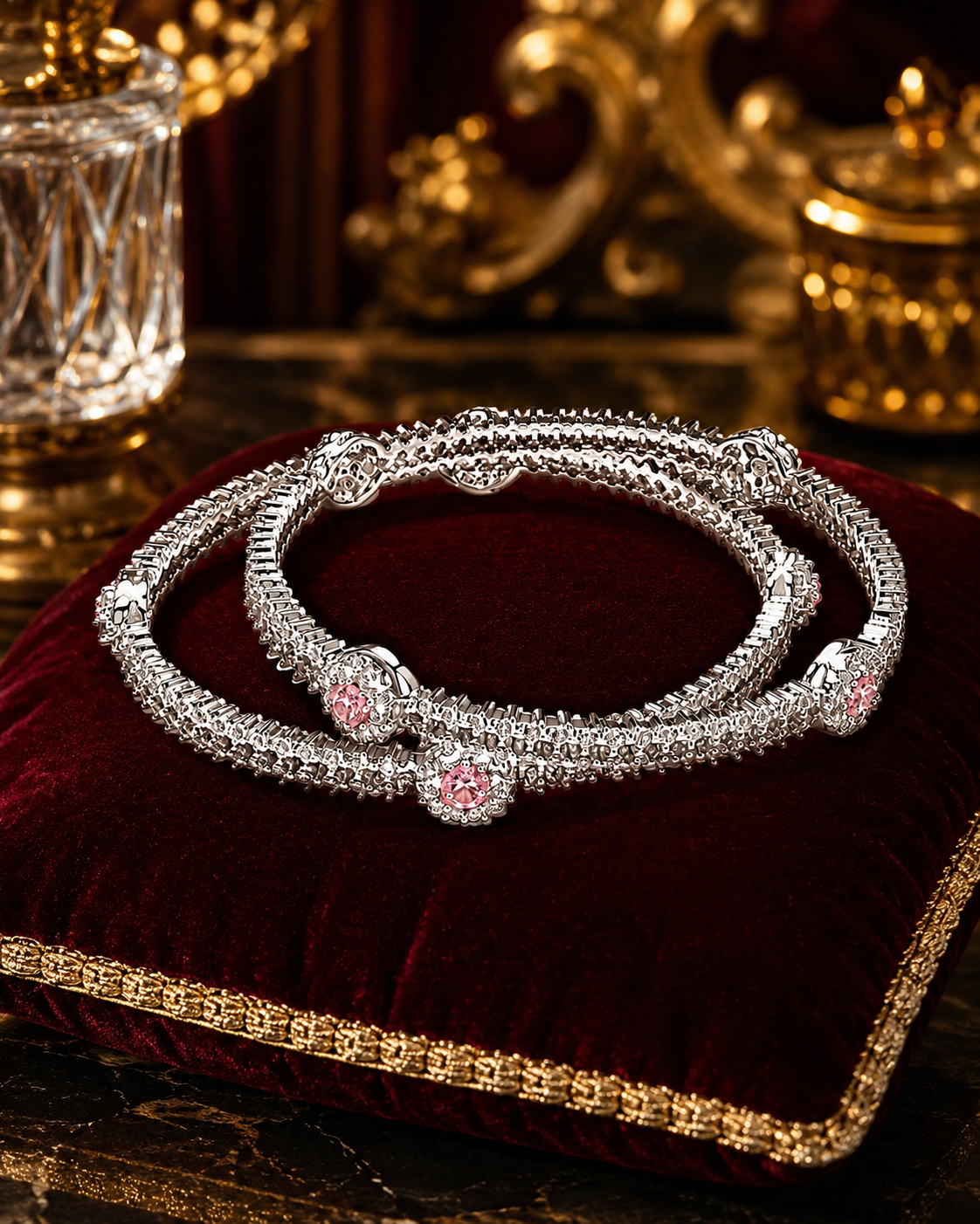Elegant Silver-Tone Pink Stone Studded Designer Bangles for Women