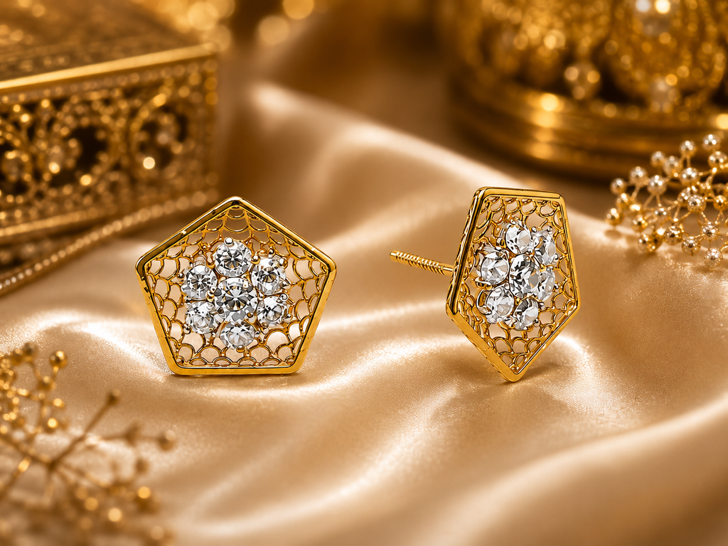 Elegant Gold-Tone Geometric Crystal Stud Earrings for Women