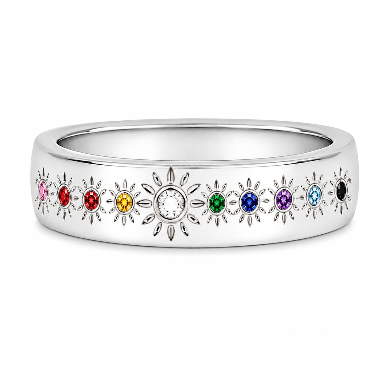 925 Sterling Silver Multi-Color Birthstone Band Ring for Women