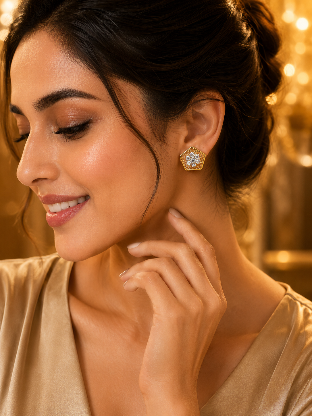 Elegant Gold-Tone Geometric Crystal Stud Earrings for Women