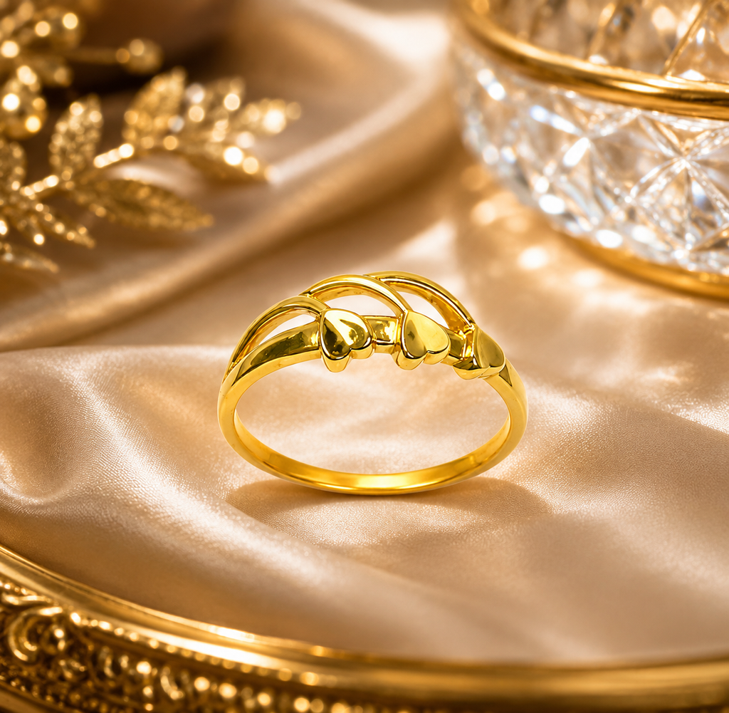 18K Gold Triple Heart Band Ring for Women