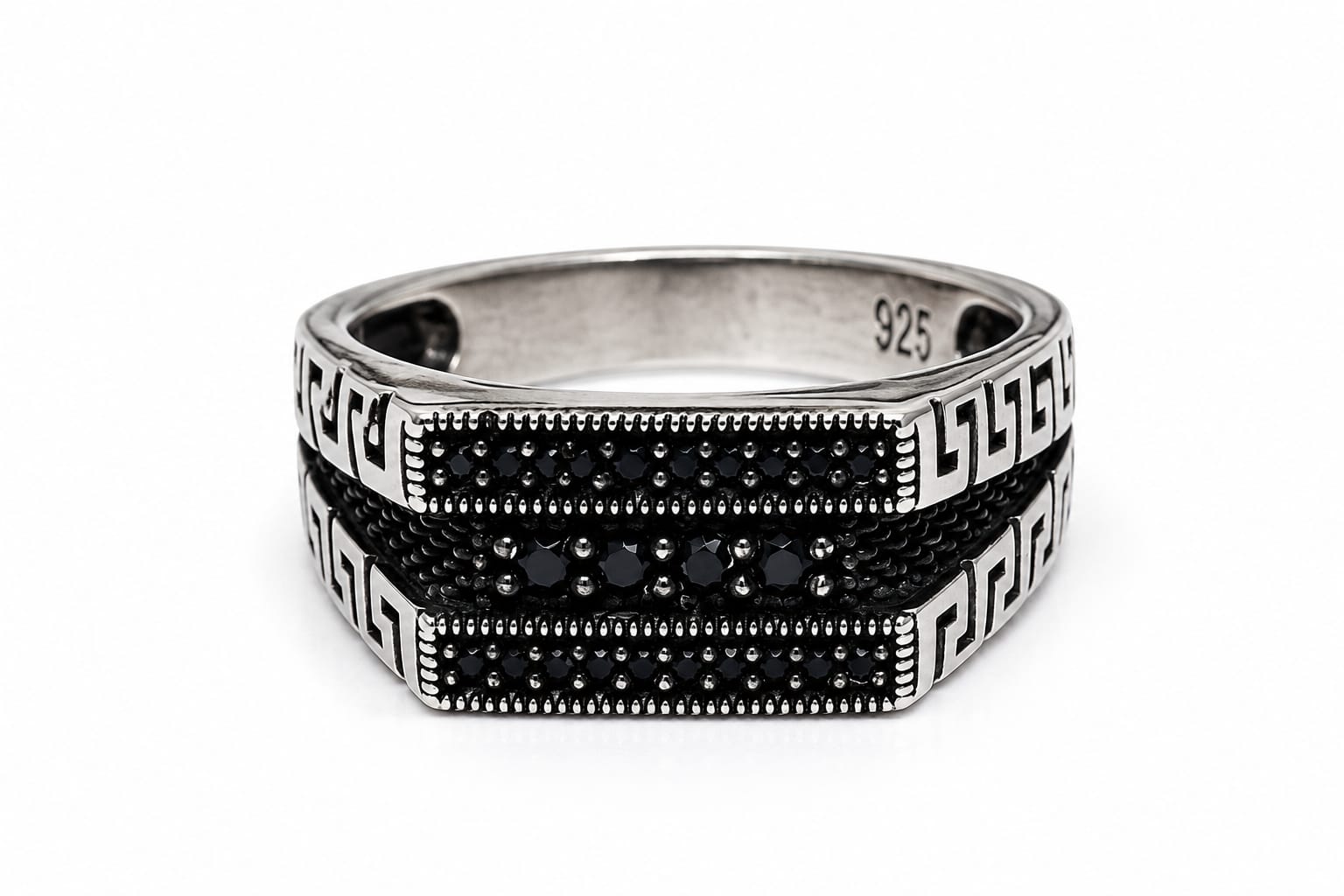 925 Sterling Silver Black Onyx Signet Ring – Greek Key Men's Statement Ring