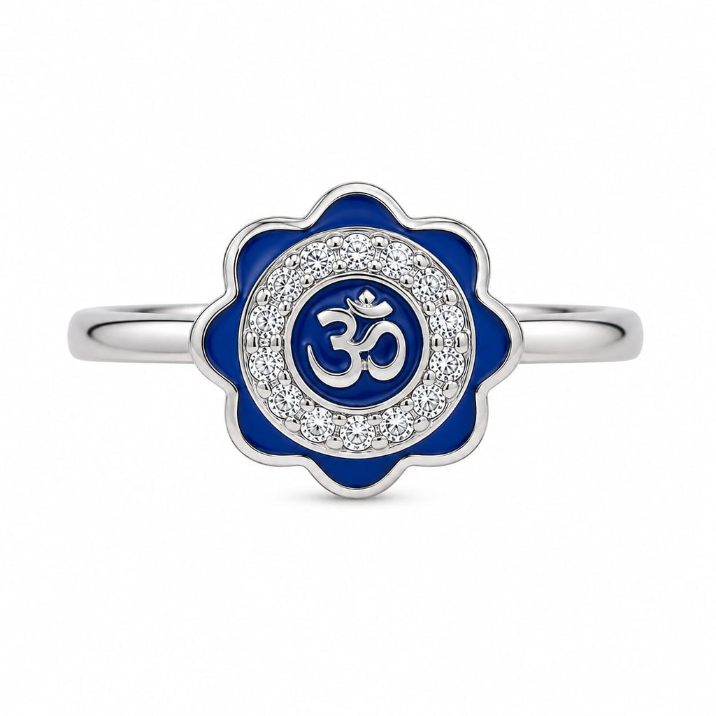 925 Sterling Silver Blue Om Flower Ring for Women