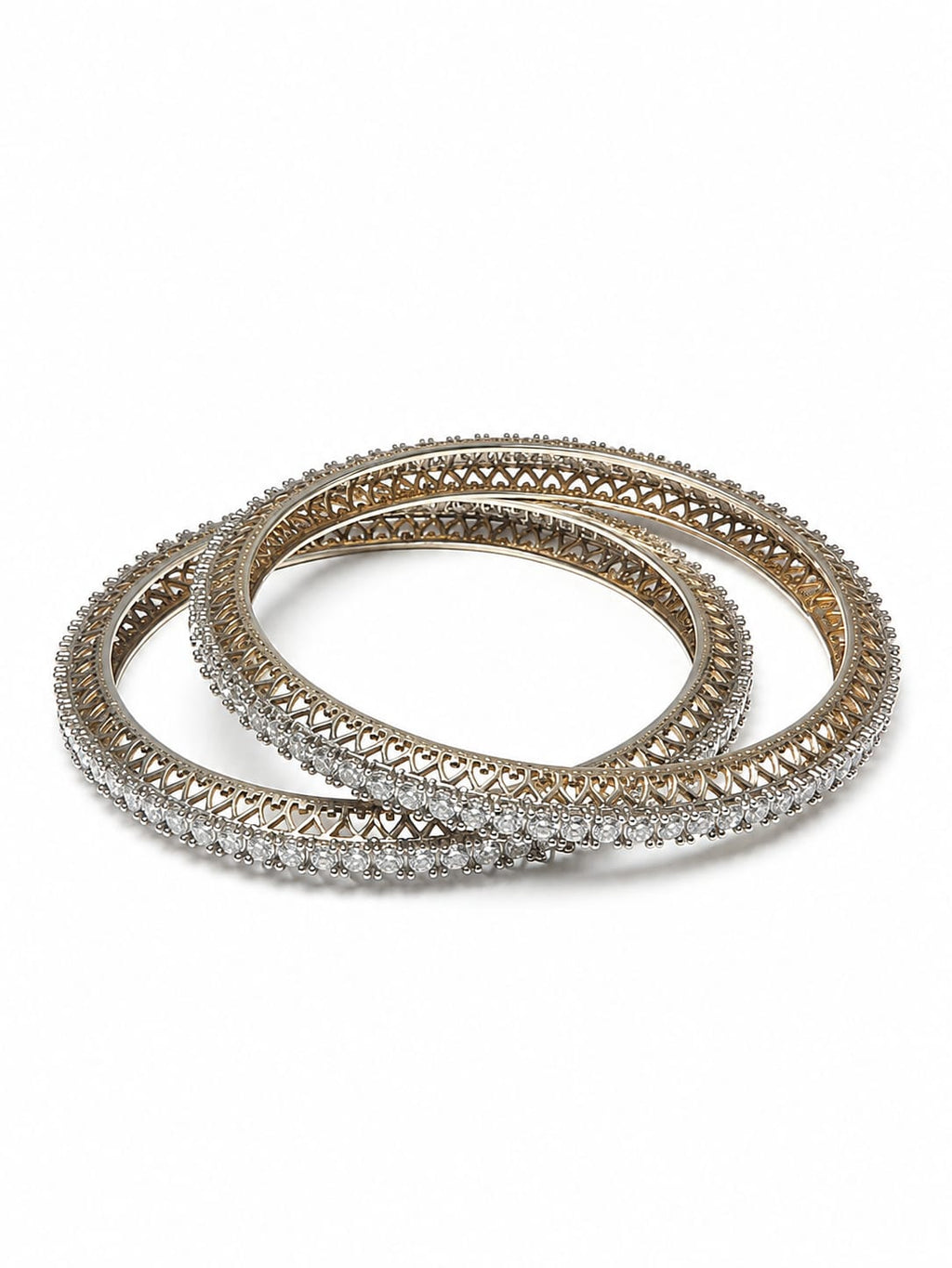Elegant Gold-Tone Openwork Crystal Studded Bangles for Women