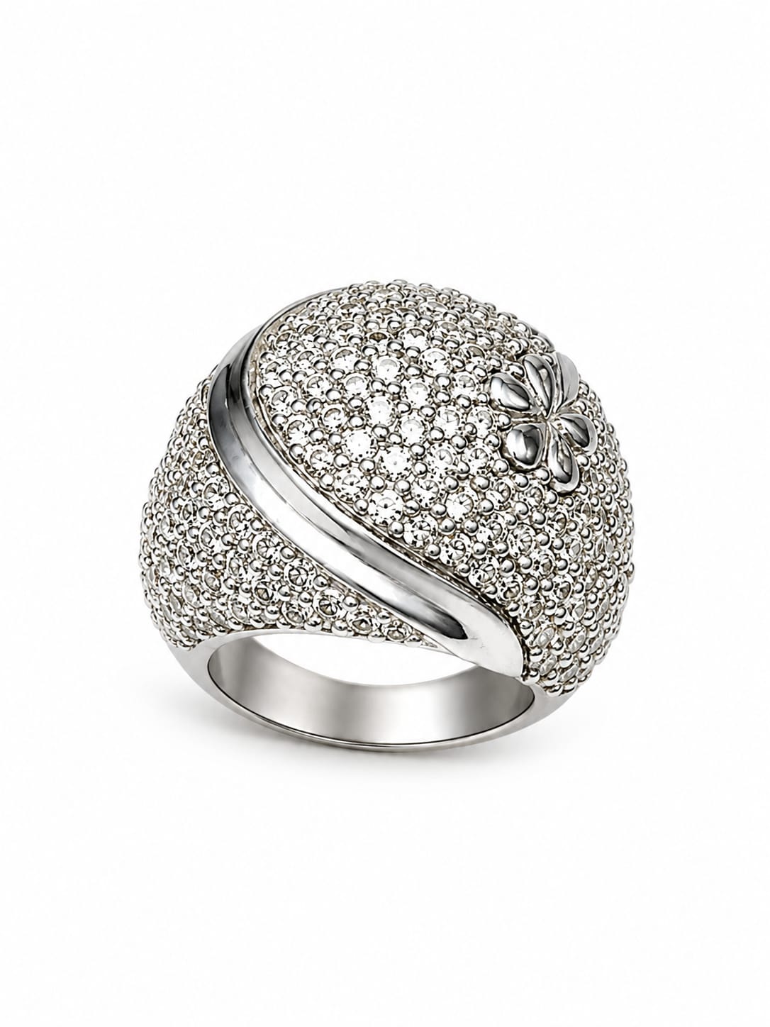 925 Sterling Silver Floral Pavé Statement Ring for Women